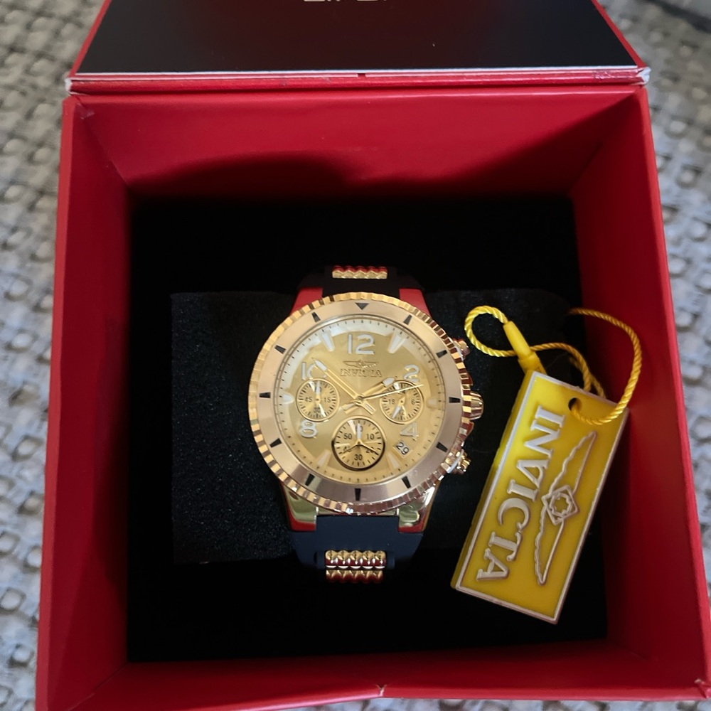 Invicta Gold Dial with Black Strap Watch